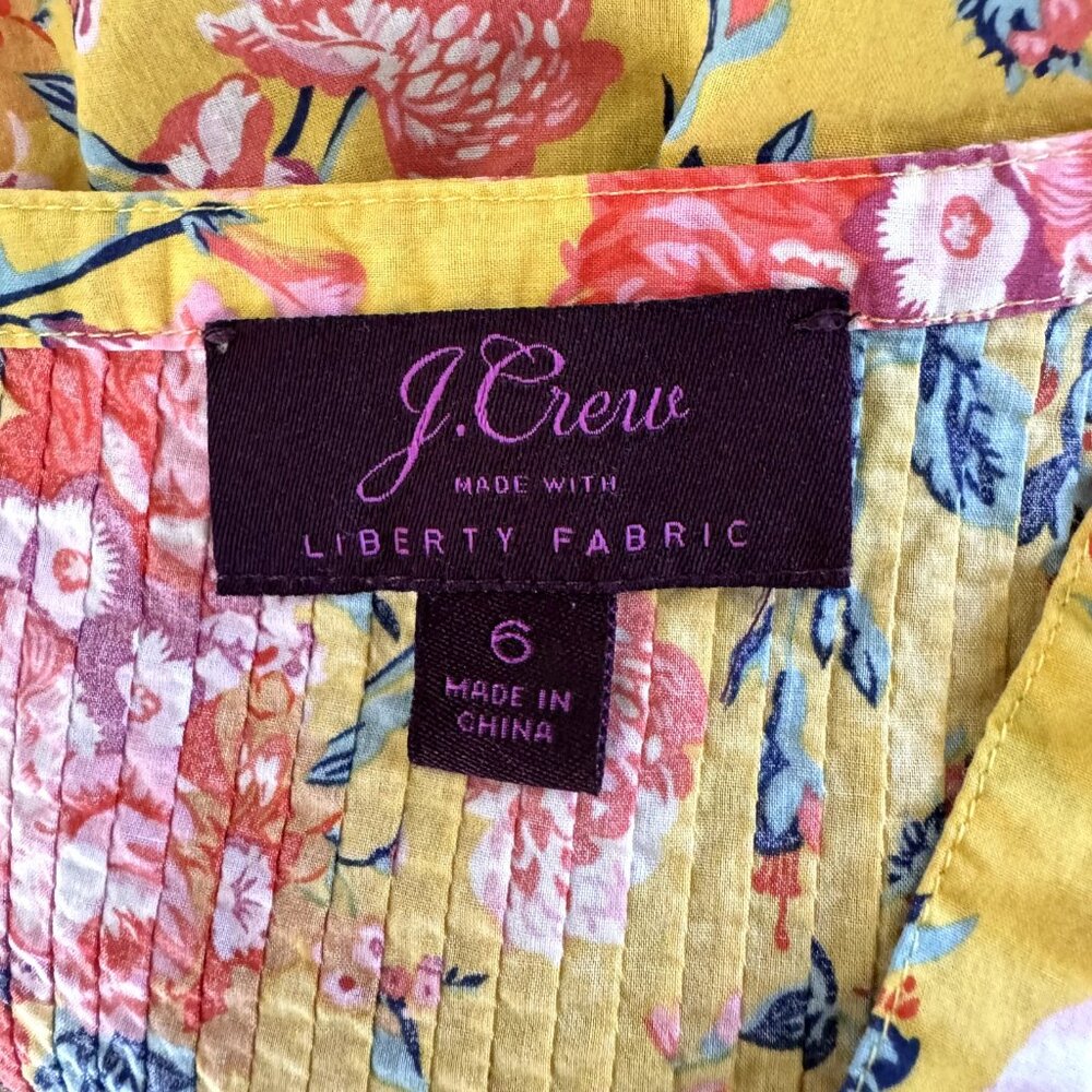 J. Crew Shirt Size 6 / S Liberty Fabric Yellow Floral Blouse Magical Bouquet - Picture 9 of 12